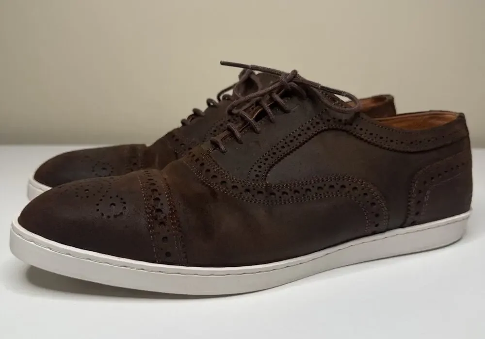 Allen Edmonds Strand Brogue Oxford Mens 11.5 Brown Waxed Suede Lace Up Sneaker